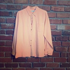 Peach silk and linen long sleeve shirt